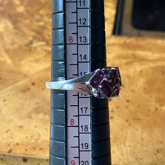 Natural Rhodolite Garnet Amethyst Sterling Silver Ring Size 7 - Picture 7 of 8
